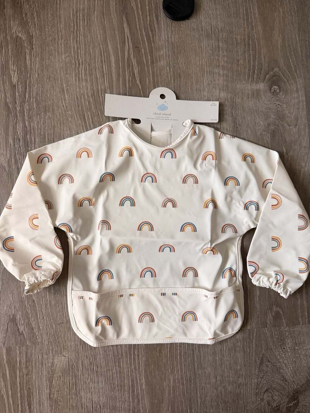 Cloud Island Long-Sleeve Bib - Rainbow Pattern - Size 6M+